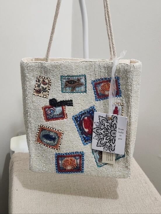 Made in India Handbags - Embellished Cream Beaded Shoulder Bag!